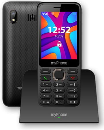 myPhone S1 LTE,  tlačítkový telefon LTE připojení rychlý internet LTE datové připojení sluchátkový 3,5mm jack slot na paměťovou kartu dlouhá výdrž baterie Bluetootj TFT displej klasický telefon výkonný tlačítkový telefon  nabíjecí základna nabíjecí stojánek samodobíjení