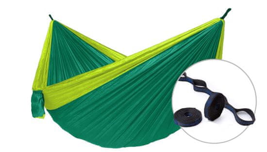 Hamaka Houpací síť pro dva Camping + Slap strap (zelený SET)