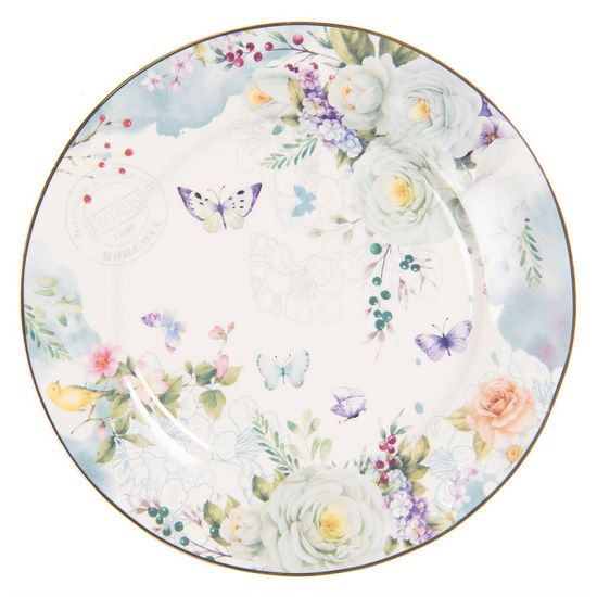 Clayre & Eef Porcelánový dezertní talíř Butterflies 19 cm