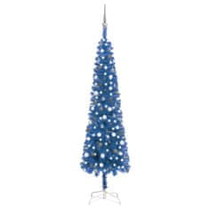 Greatstore Úzký vánoční stromek s LED diodami a sadou koulí modrý 240 cm