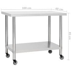 Greatstore Kuchyňský pracovní stůl s kolečky 100x60x85 cm nerezová ocel