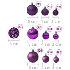 Greatstore Sada vánočních baněk 100 kusů fialová