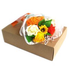 AWGifts Mýdlová kytice v krabici - Oranžová