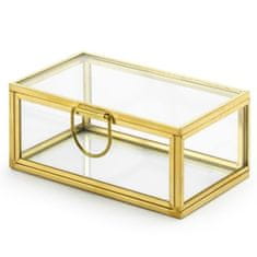 PartyDeco Krabička na prstýnky skleněná se zlatým rámem 9 x 5.5 x 4cm