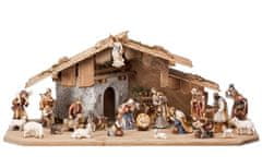 Dřevěná vyřezávaná sestava Betlému Marie - Sada betlému obsahuje celkem 22 vyřezávaných, ručně malovaných dřevěných postav o velikosti 12 cm 