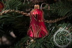 Decor By Glassor Vánoční zvonek červený zlaté listy