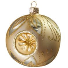 Decor By Glassor Vánoční koule zlatá píchaná dekor lístky (Velikost: 10)
