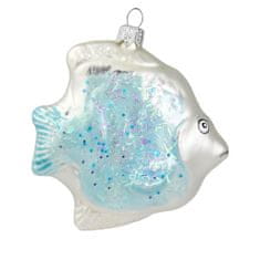 Decor By Glassor Skleněná rybka modro-bílá