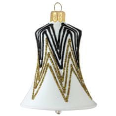 Decor By Glassor Vánoční zvonek bílý černozlatý dekor (Velikost: 8)