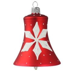 Decor By Glassor Zvonek červený s bílým dekorem vločky