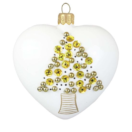 Decor By Glassor Vánoční srdce bílé zlatý stromek