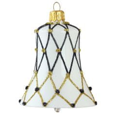 Decor By Glassor Vánoční zvonek bílý s černo-zlatou síťkou