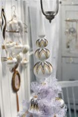 Decor By Glassor Tří kulová bílá vánoční špice s černo-zlatým geometrickým dekorem