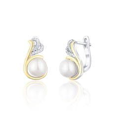 JwL Luxury Pearls Stříbrné bicolor náušnice s pravými perlami a zirkony JL0720