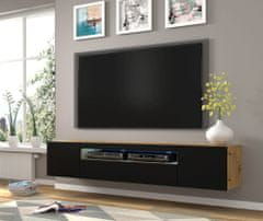 Homlando TV stolek AURA 200 cm univerzální: závěsné, stojící řemeslný dub / černý mat + LED