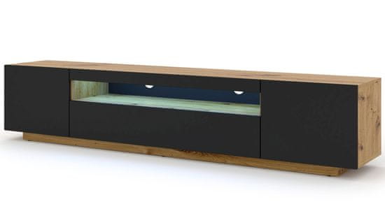 Homlando TV stolek AURA 200 cm univerzální: závěsné, stojící řemeslný dub / černý mat + LED