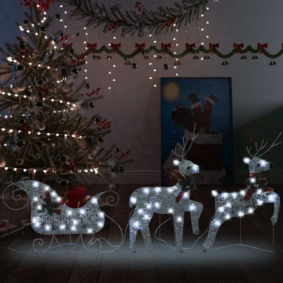 Vidaxl Vánoční dekorace sobi a sáně 60 LED venkovní stříbrná