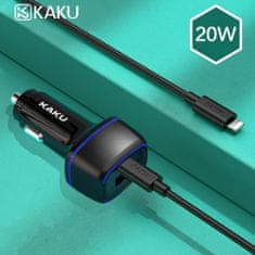 Kaku KSC-540 autonabíječka USB / USB-C 3A 20W + kabel Lightning / USB-C, černá