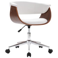 Greatstore Otočná kancelářská židle bílá ohýbané dřevo a umělá kůže