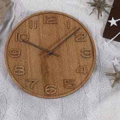 Prim Dřevěné nástěnné hodiny 3D Wood, dřevěné ručičky, hnědá