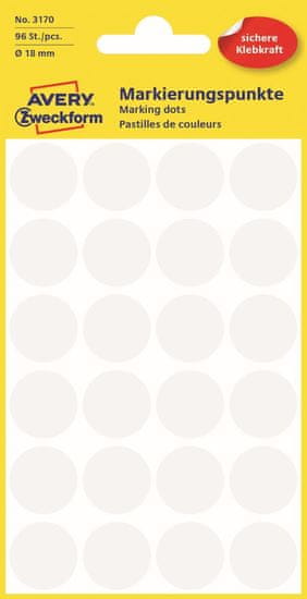 Avery Zweckform Kulaté značkovací etikety 3170 | Ø 18 mm, 96 ks, bílá