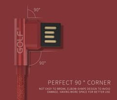 GOLF Kvalitní USB kabel s praktickou "L" koncovkou v červené barvě - Micro USB