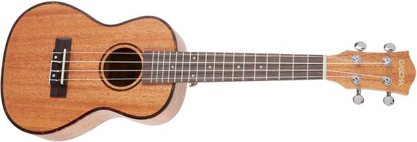 krásné koncertní ukulele Cascha HH 2036 Concert Mahogany Ukulele Bundle matná povrchová úprava 16 pražců plnohodnotný zvuk zhotovené z mahagonového dřeva bohatá výbava krásné také jako dárek