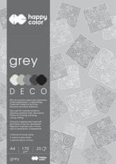 CBPAP Blok dekoračních papírů Grey A4, 170 g / m2, 20 listů, 5 odstínů, stupnice šedé, Happy Color