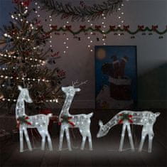 Greatstore Vánoční sobí rodinka 270x7x90 cm stříbrná studená bílá síťovina