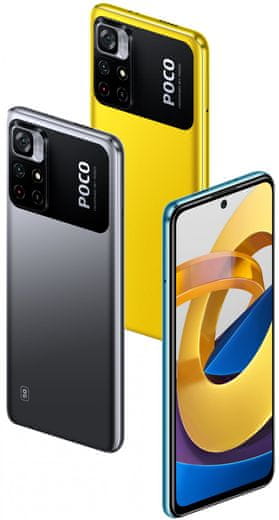 Xiaomi POCO M4 Pro 5G výkonný telefon IPS LCD displej odolné sklo Corning Gorilla Glass 3 duální AI širokoúhlý fotoaparát makro objektiv Full HD+ rozlišení rychlonabíjení dlouhá výdrž baterie 33W nabíjení 5G připojení Bluetooth 5.1 NFC platby 8jádrový procesor MediaTek Dimensity 810 5G úhlopříčka displeje 6,6palců 50 + 8 Mpx