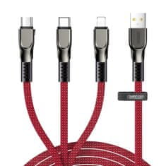 Joyroom 3in1 kabel USB - Lightning / Lightning / USB-C 3.5A 1.3m, červený