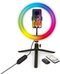 kruhové světlo yenkee ysm 710 led svítivost 800 lm nastavitelná poloha 29 barev 3 odstíny bílé barvy selfie natáčení videí streaming