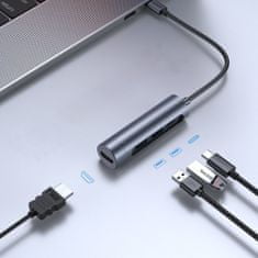 Joyroom 4in1 HUB adaptér 2x USB 3.0 / USB-C 100W / HDMI 4K, šedý