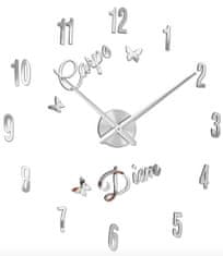 Daklos Velké nalepovací 3D nástěnné analogové hodiny - Carpe diem - Užívej dne - stříbrné