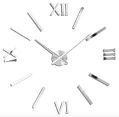 Daklos Velké nalepovací 3D nástěnné analogové hodiny - Římská čísla - stříbrné