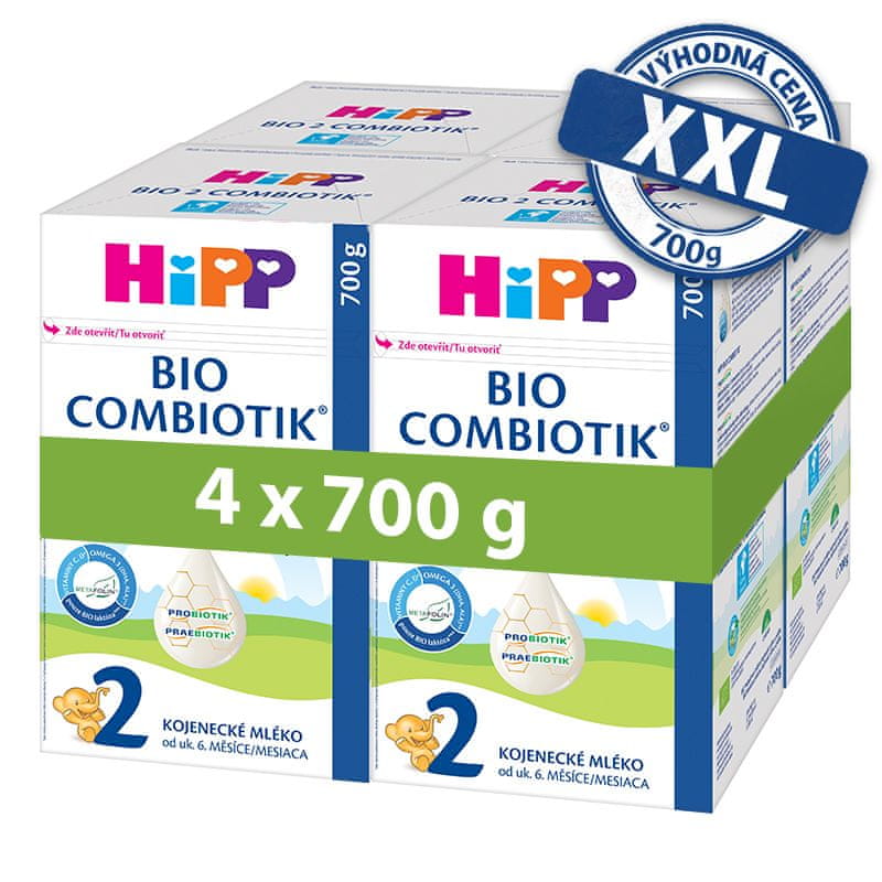 Levně HiPP 2 BIO Combiotik Pokračovací mléčná kojenecká výživa 4x700 g