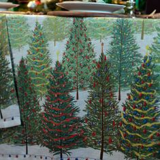 Dům Vánoc Lněný Vánoční ubrus Pohádkové stromky 140x170 cm