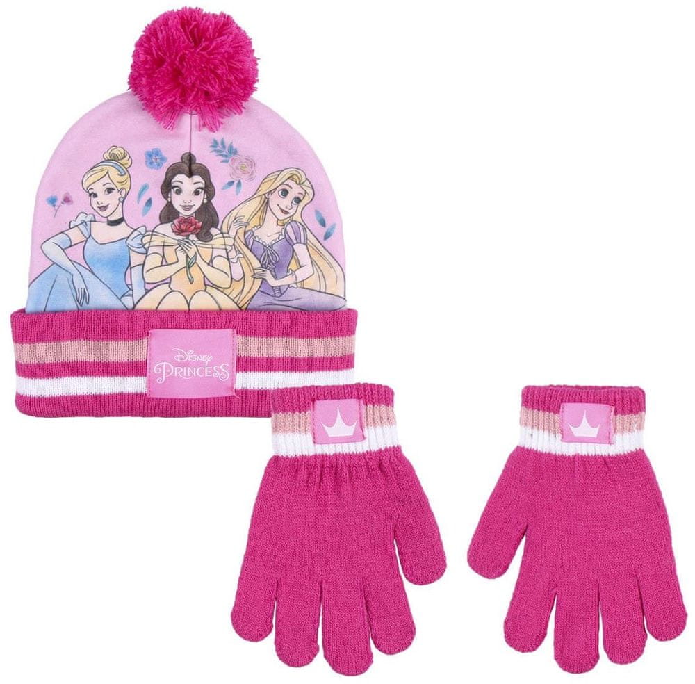 Disney dívčí růžový set čepice a rukavic Princess 2200007929