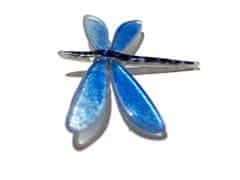 VÁŽKA Skleněná brož modrá, rozměr 65 x 55 mm, světle modrá/černá