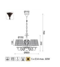 ACA  Závěsné svítidlo EDAM max. 5x60W/E14/230V/IP20
