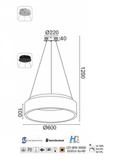 ACA  LED závěsné svítidlo APOLLO 48W/230V/3000K/2630Lm/360°/IP20/DIM, Flicker free