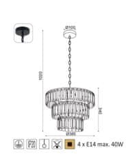 ACA  Závěsný lustr OREGON max. 4x40W/E14/230V/IP20