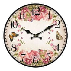 Autronic Nástěnné dřevěné hodiny Roses, 34 cm