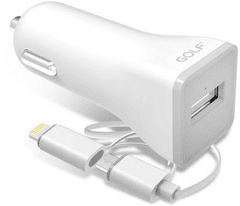 GOLF Chytrá autonabíječka GF-C3 s konektory Micro USB a Lightning a s druhým USB portem 