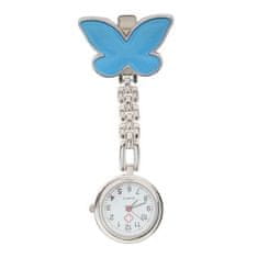 Daklos Kovové připínací kapesní hodinky se motýlkem nejen pro zdravotní sestru - Modrá