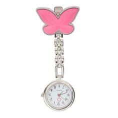 Daklos Kovové připínací kapesní hodinky s motýlkem nejen pro zdravotní sestru - Růžová