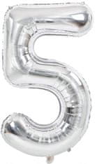 Atomia Fóliový balón narozeninové číslo 5, stříbrný 82cm