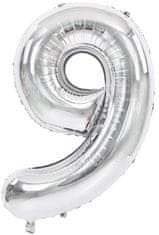 Atomia Fóliový balón narozeninové číslo 9, stříbrný 82cm