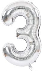 Atomia Fóliový balón narozeninové číslo 3, stříbrný 102cm