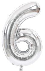 Atomia Fóliový balón narozeninové číslo 6, stříbrný 82cm